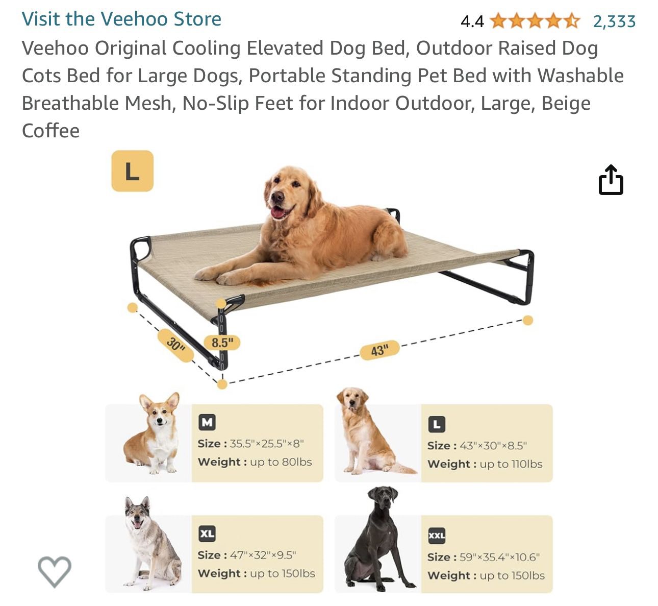 Comfy Canine Retreat: Large Elevated Dog Bed - Free!(Sleepy Hollow)
