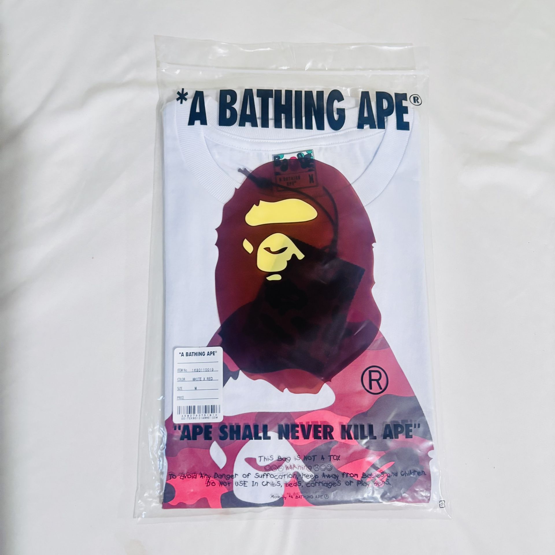 Bape Shirt Color WHITE X RED Size MEDIUM