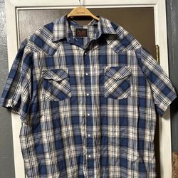 New Plains Western Wear Blue Button Up Short Sleeve Shirt 