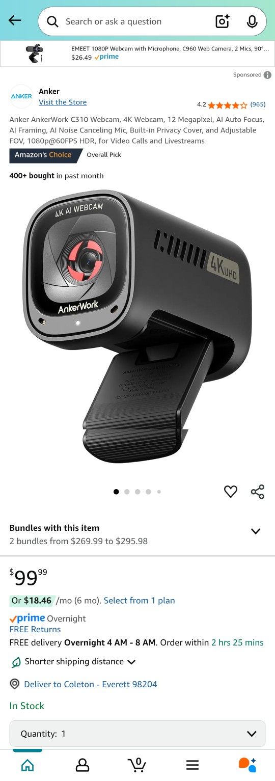 AnkerWork C310 4k Webcam
