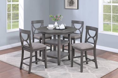 5-Piece Dining Set, Round Dining Set, Farmhouse Dining Table, Chairs, Table and Chairs, Dinette Set, Kitchen Table, Brown wood Table Top with Espresso