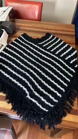 Black and White Striped Knit Poncho