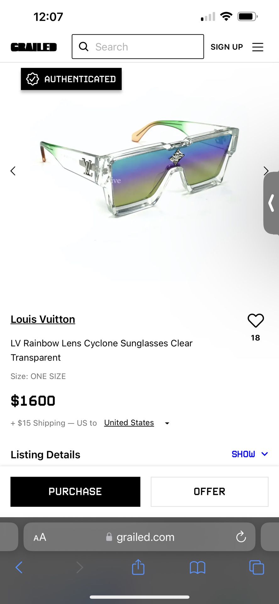 NWT Louis Vuitton LV Clear Rainbow Lens Cyclone Sunglasses Men's