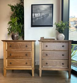 Matching Wood 3-Drawer Nightstands – Built-In Power Outlets & USB Charging – Set off