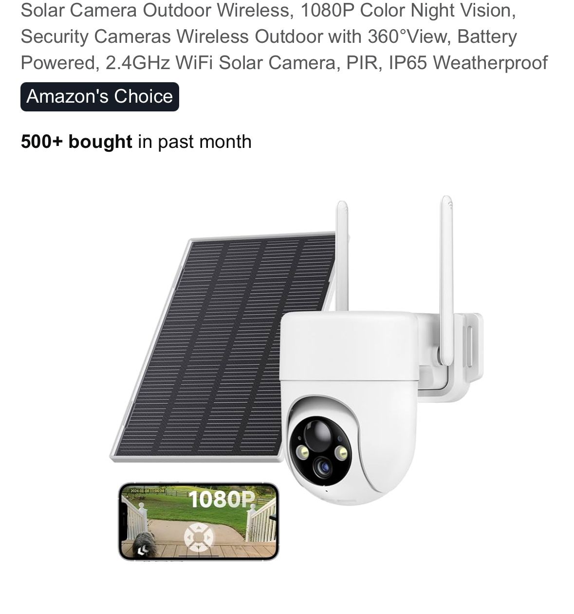 Solar Camera Outdoor Wireless, 1080P Color Night Vision,