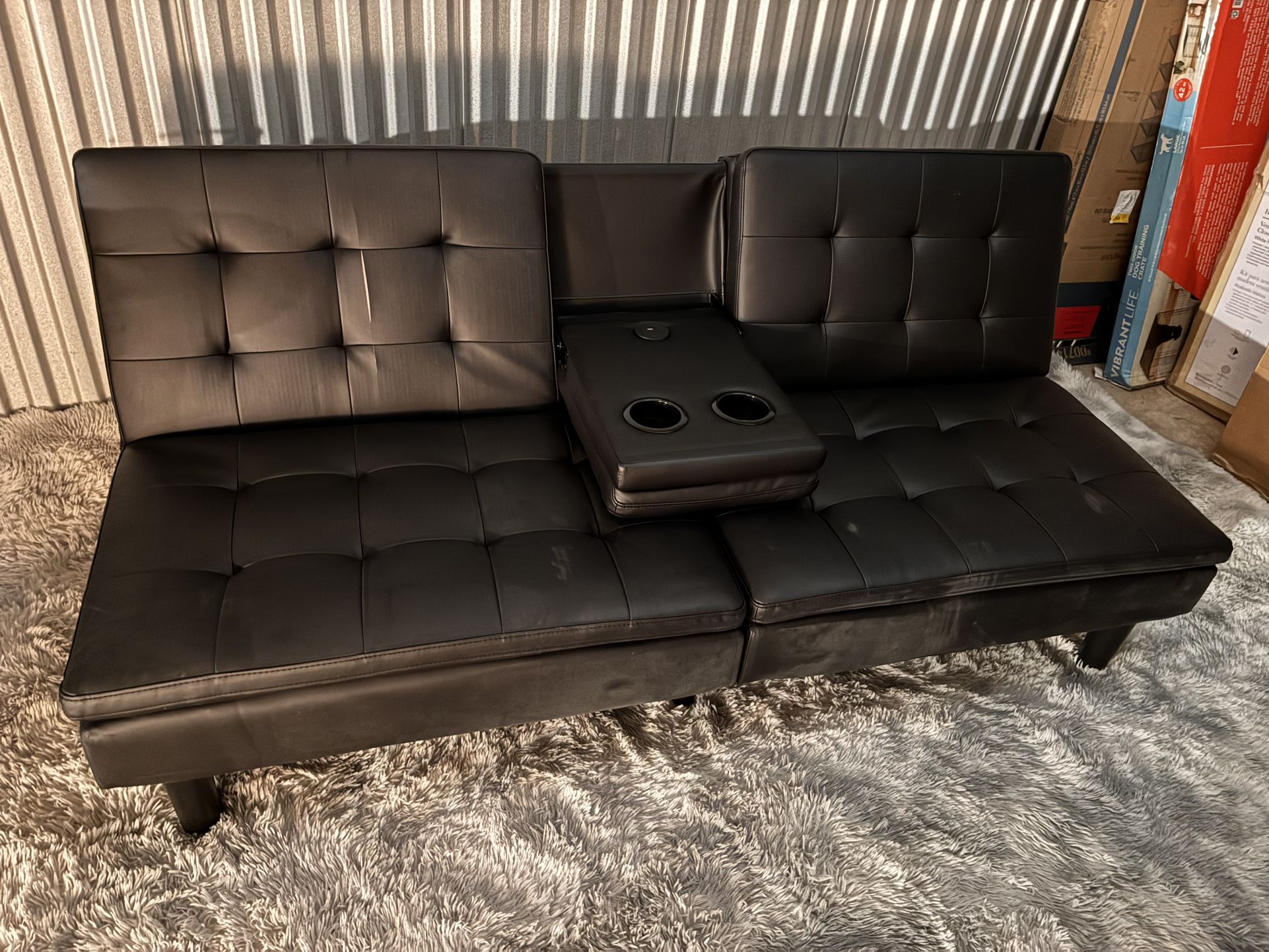 Mainstays Futon w/ Wireless Charging + Cupholders – Small Flaw –