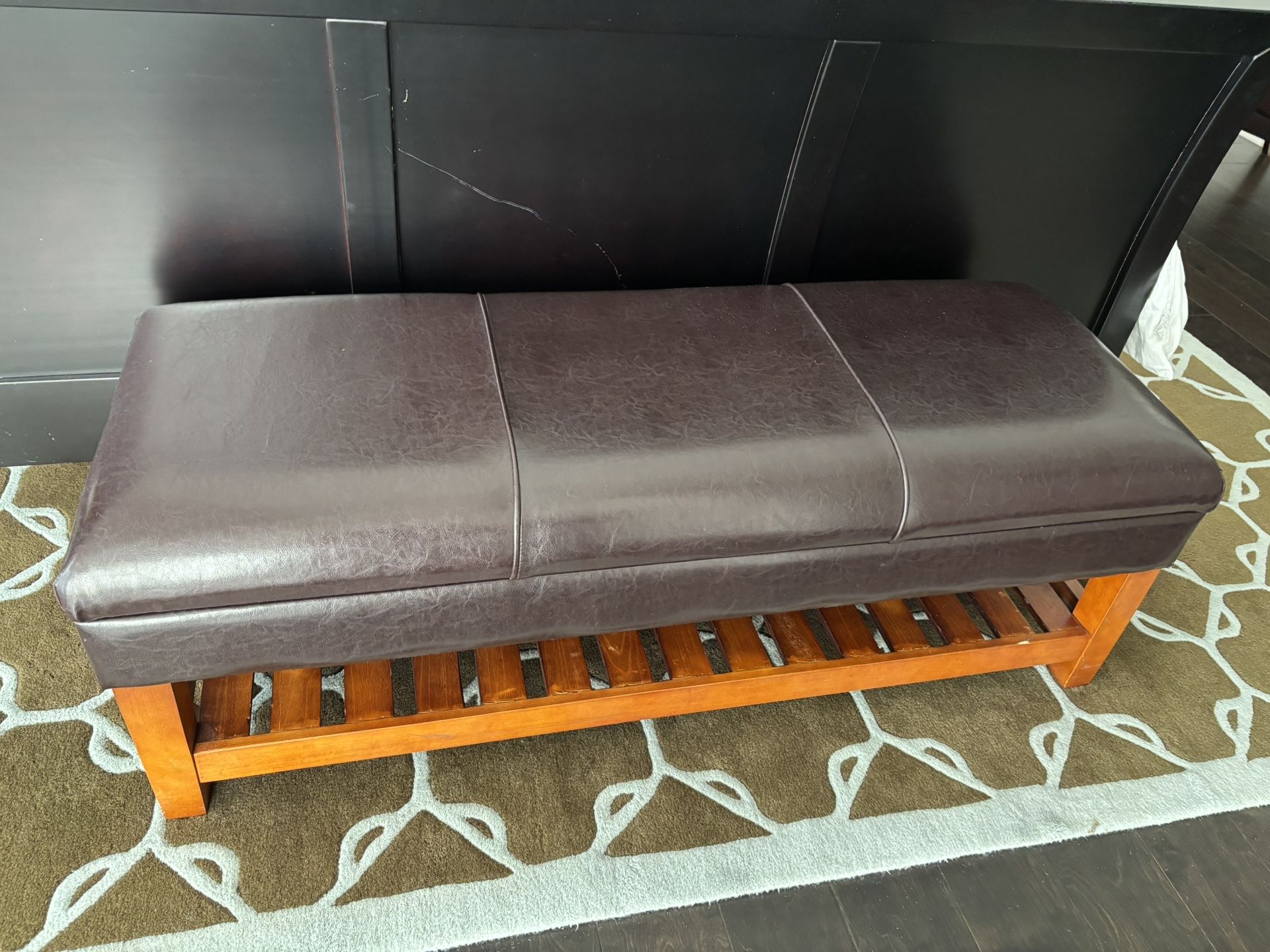 Upholstered Leather & Wood Storage Bench