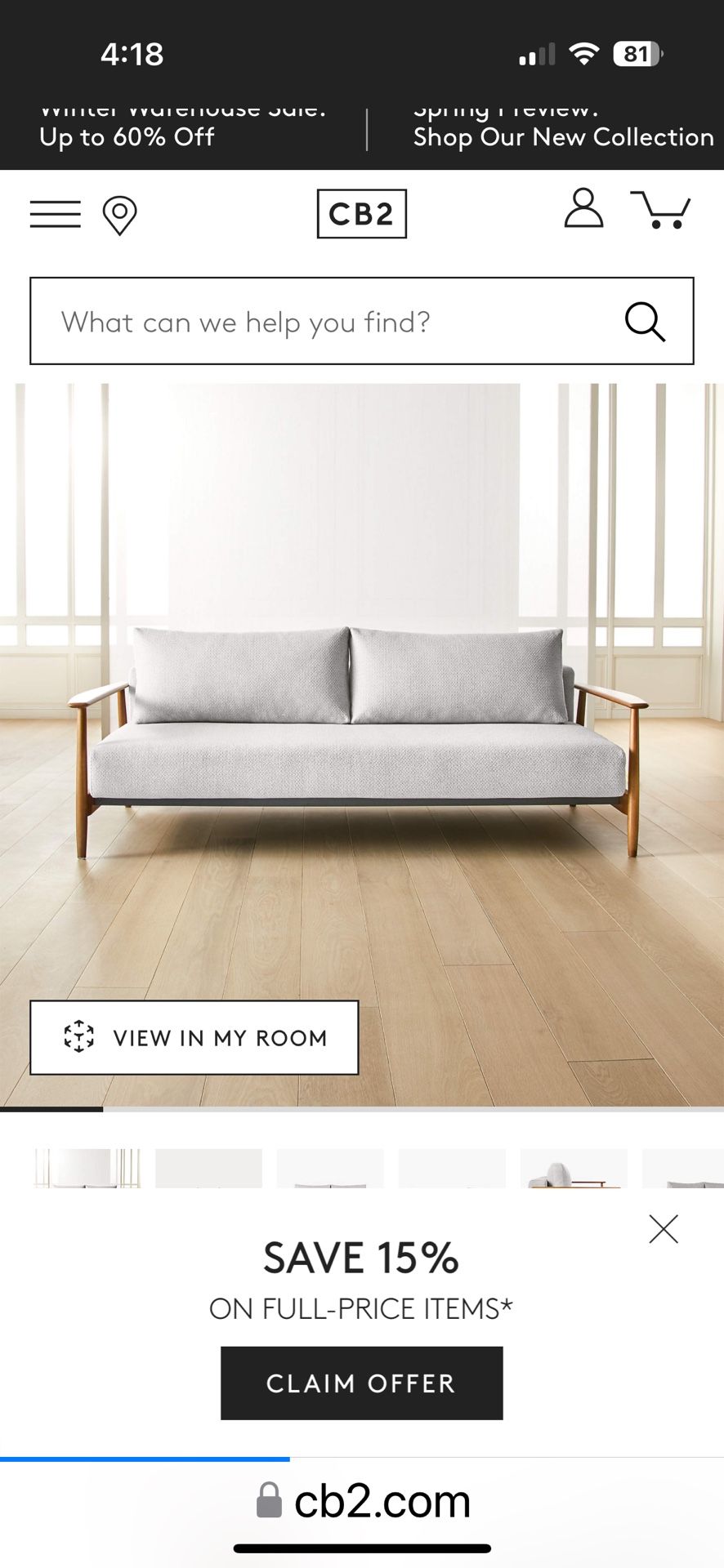 Una 84" Grey Fabric Sleeper Sofa