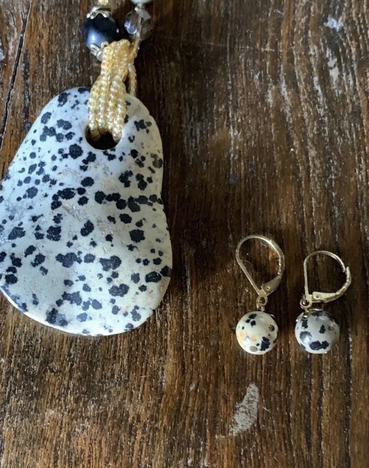 Vintage Natural Dalmatian Spot Necklace And Earrings