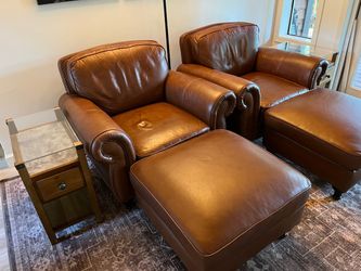 Leather Chair (s) with Ottoman (s) Side Tables & Rug