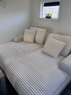 78.8" Oversized Boneless Double Chaise Lounge Sofa Indoor, Modern Compressed Corduroy Upholstered Sectional Cloud Couch Loveseat Sleeper Bed, Comfy Fl