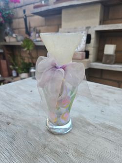 Hand-Painted Glass Flower Vase with Ribbon