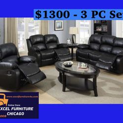 Brand New 3PC Reclining Sofa Loveseat Chair Set 