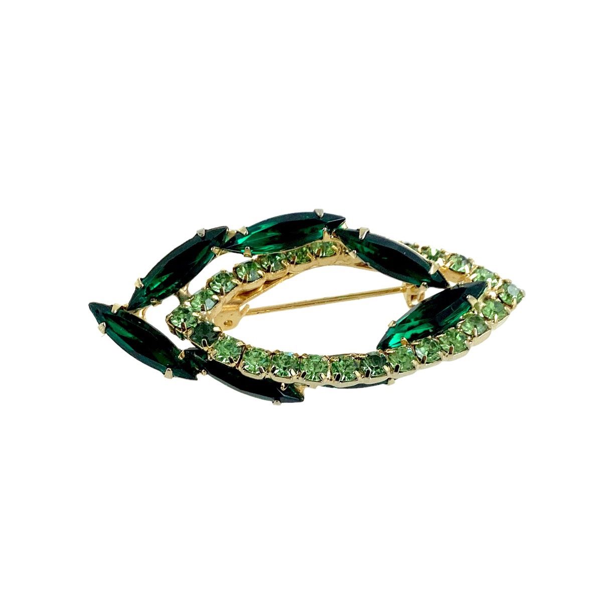 1950/1960s Crystal Brooch Pin, 2 in, Art Deco Gatsby Era Style, Gold Plated, Two