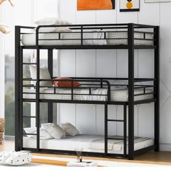 Black Metal Triple Twin Over Twin Over Twin Bunk Bed 