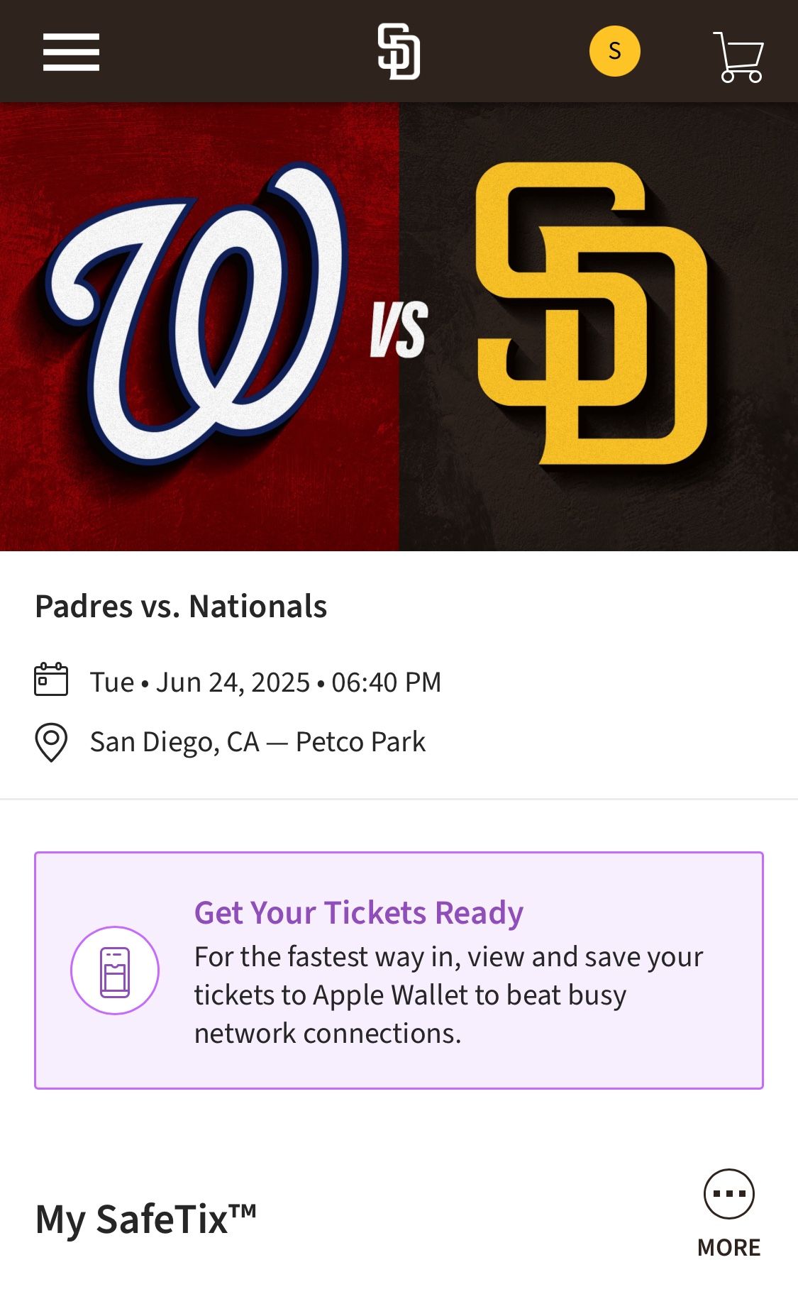 Padres vs Nationals - Tue 6/24 - Sec 215