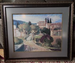 Artist: Elisabeth Estivalet Limited Edition Serigraph, "L'entrée de Saint Roman". 32" x 37.5"