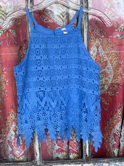 Knit Works Girls Size Large Blue Lace Top Fully Lined