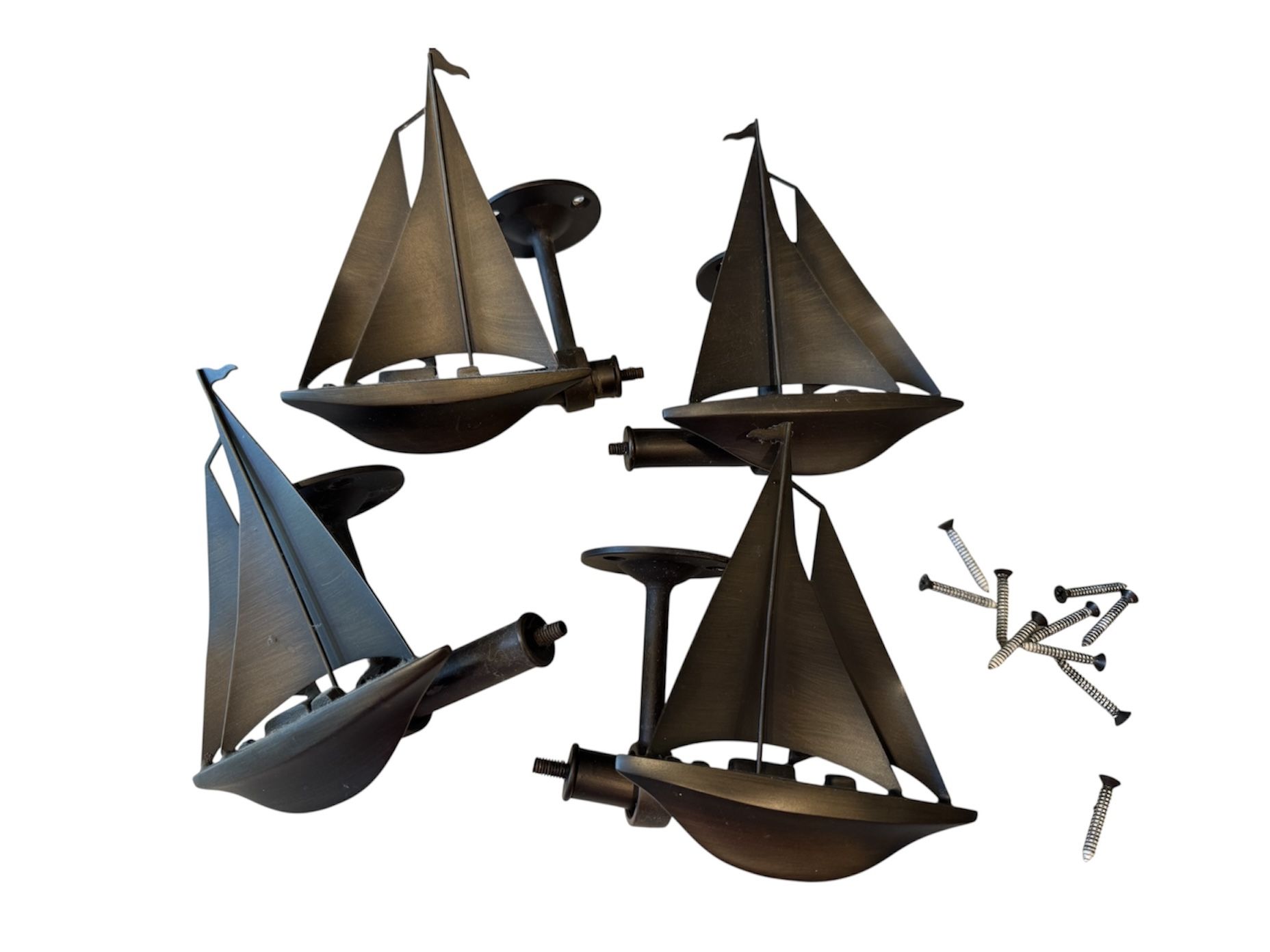 Pottery Barn Set 4 Sailboat Finials Curtain Drapes Bronze Brown