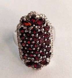 Red Garnet Cluster Cocktail Ring Silver