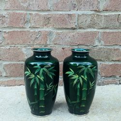 Vintage Bamboo Cliosonne Vases 