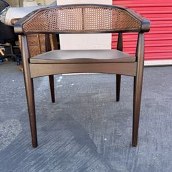 Mid-Century Modern Cane-Back Accent Chair – Solid Wood