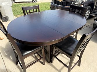 Dark Wood Counter Height Dining Table with 4 Chairs