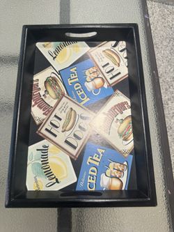 Retro Diner Serving Tray - Vintage-Style Kitchen Decor, Wood Frame