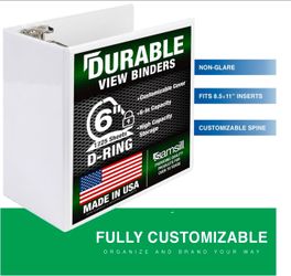 Samsill Durable 6 Inch 3 Ring Binder, Locking D Ring Binder, Customizable Clear View Cover, Pearl White, Holds 1225 Pages