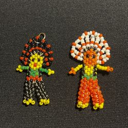 “TWO” 1950’s  Native American Kachina Chief Bead Dolls,  Souvenir Pendants