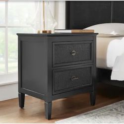 Home Decorators Collection Marsden Black 2-Drawer Cane Nightstand