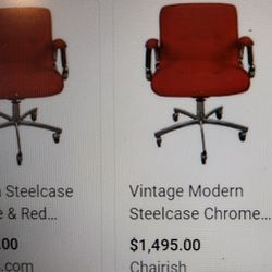 $150 Each Vintage 70s Authentic Steelcase 454 Series Red Armchairs Desk Chair Task Chair Dining Room Lounge