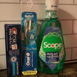 1-1L Mouthwash 1-2value Pack Toothbrushes 1-crest Toothpaste All For $10