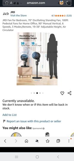 JRD Fan for Bedroom, 70° Oscillating Standing Fan, 100ft Pedestal Fan for Home Office, 90° Manual Ve