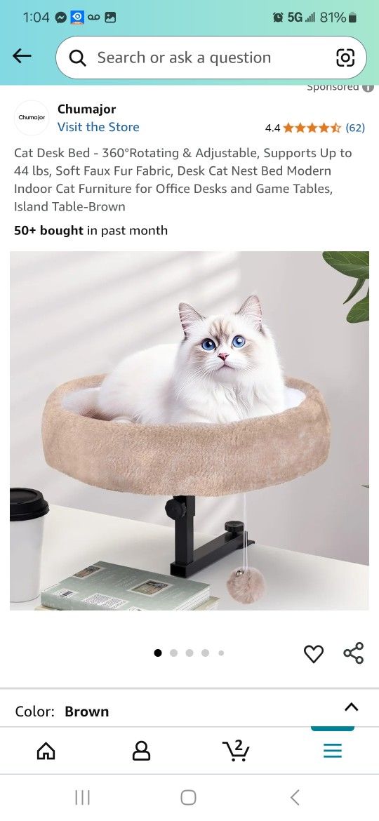 Cat Desk Bed 360Rotating & Adjustable, Supports Up to
44 lbs, Soft Faux Fur Fabric, Desk Cat Nest Bed Modern
Indoor Cat Furniture for Office Desks and