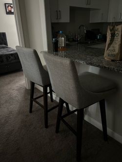 Set of 2 Gray Upholstered Bar Stools
