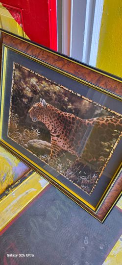 HOME INTERIORS Safari Picture - poster vintage Leopard frame and glass used