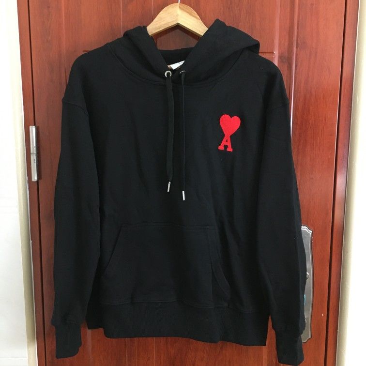 AMI PARIS Black unisex hooded sweatshirt