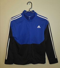 Adidas - Track Jacket - Youth: Medium - Front Zip - Long Sleeve - Polyester - Blue / Black / White
