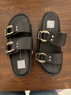 Dolce Vita Black Double-Buckle Slide Sandals