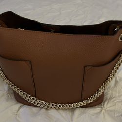 Gorgeous Brown Leather Crossbody Purse With Removable Gold Chain Strap 