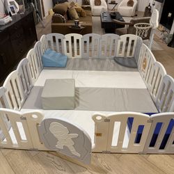 Baby Playpen With Safety Gate & Cushioned Mats