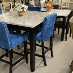Blue Chairs Dining Table Set