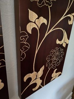 Three Piece Wood Carved Burgandy Wall Hanging