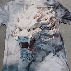 Men's Size Xlarge Shirt Dragon Dri Fit Material Short Sleeve White Black 