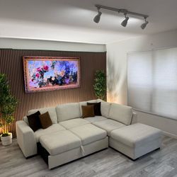 Beige L-Shaped Sleeper Sectional
