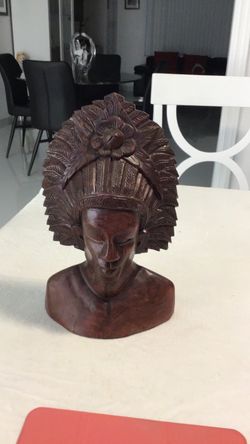 Hand Carved Wooden Bust Sculpture in a Rich Brown color. #178. #4