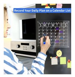 Acrylic Magnetic Monthly and Weekly Calendar for Fridge, Clear Set of 2 Dry Erase Board Calendar for Fridge Reusable Planner