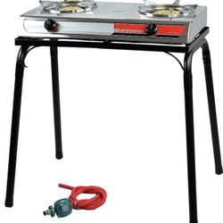 XtremepowerUS 25,516 BTU Double Burner Stove Stand Outdoor Propane Range Dual Propane Grill Burner Camping Picnic Cookout w/Detachable Legs95503 