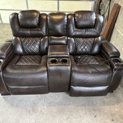 Leather Power Reclining Loveseat with Console for Sale
